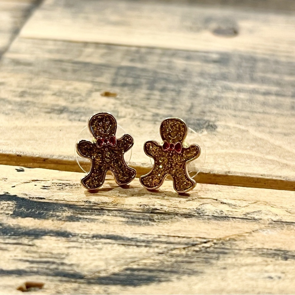 Christmas Glitter Gingerbread Cookie Stud Earrings